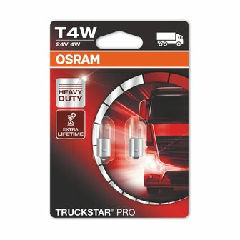 Osram T4W Gl&uuml;hbirne 24V 4W BA9s Truckstar Pro 2 St&uuml;ck