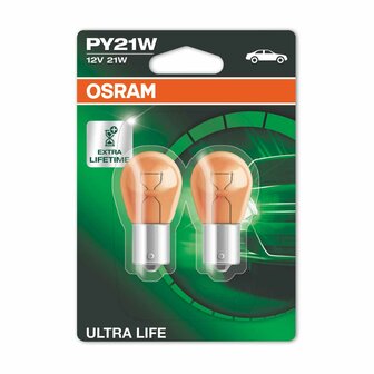 Osram Gl&uuml;hbirne PY21W 12V Orange Ultra Life BAU15s 2 St&uuml;ck