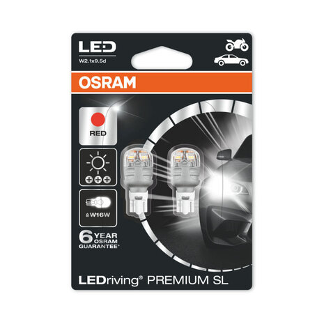 Osram W16W LED Retrofit Rot 12V W2.1x9.5d 2 Stück | OFF-ROAD ONLY