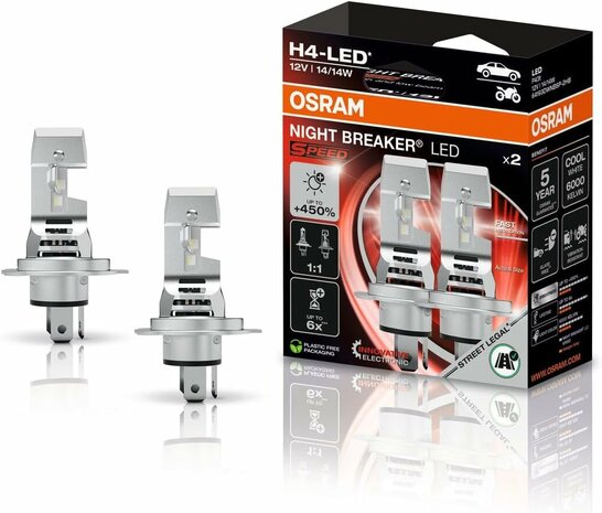Osram Night Breaker LED Speed H4 450 Street Legal Set | +450%